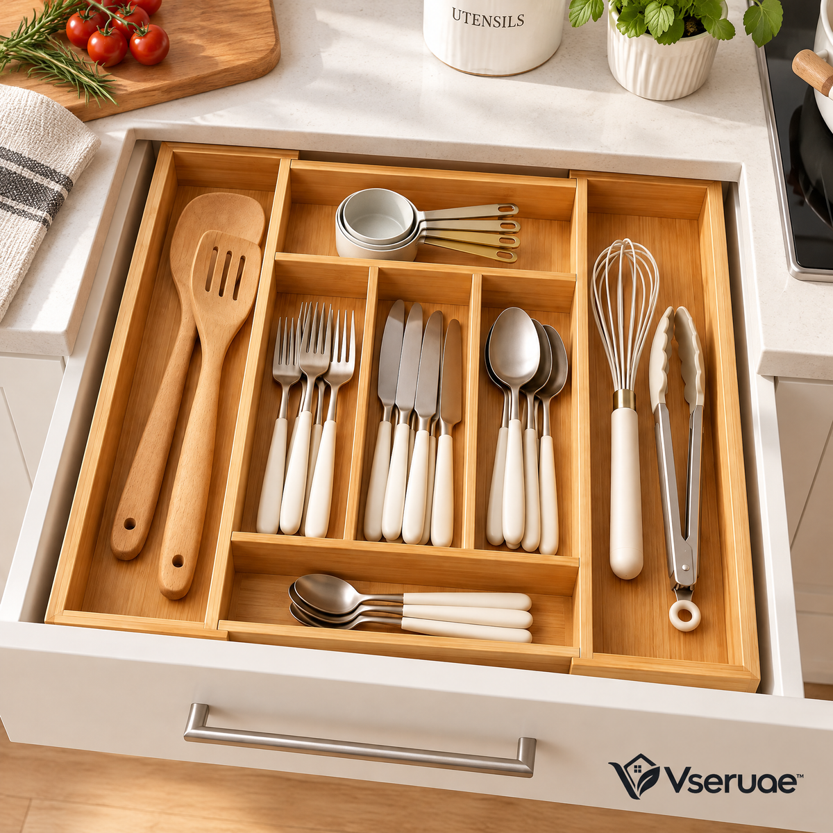 Vseruae™ Bamboo Expandable Utensil Organizer — additional view