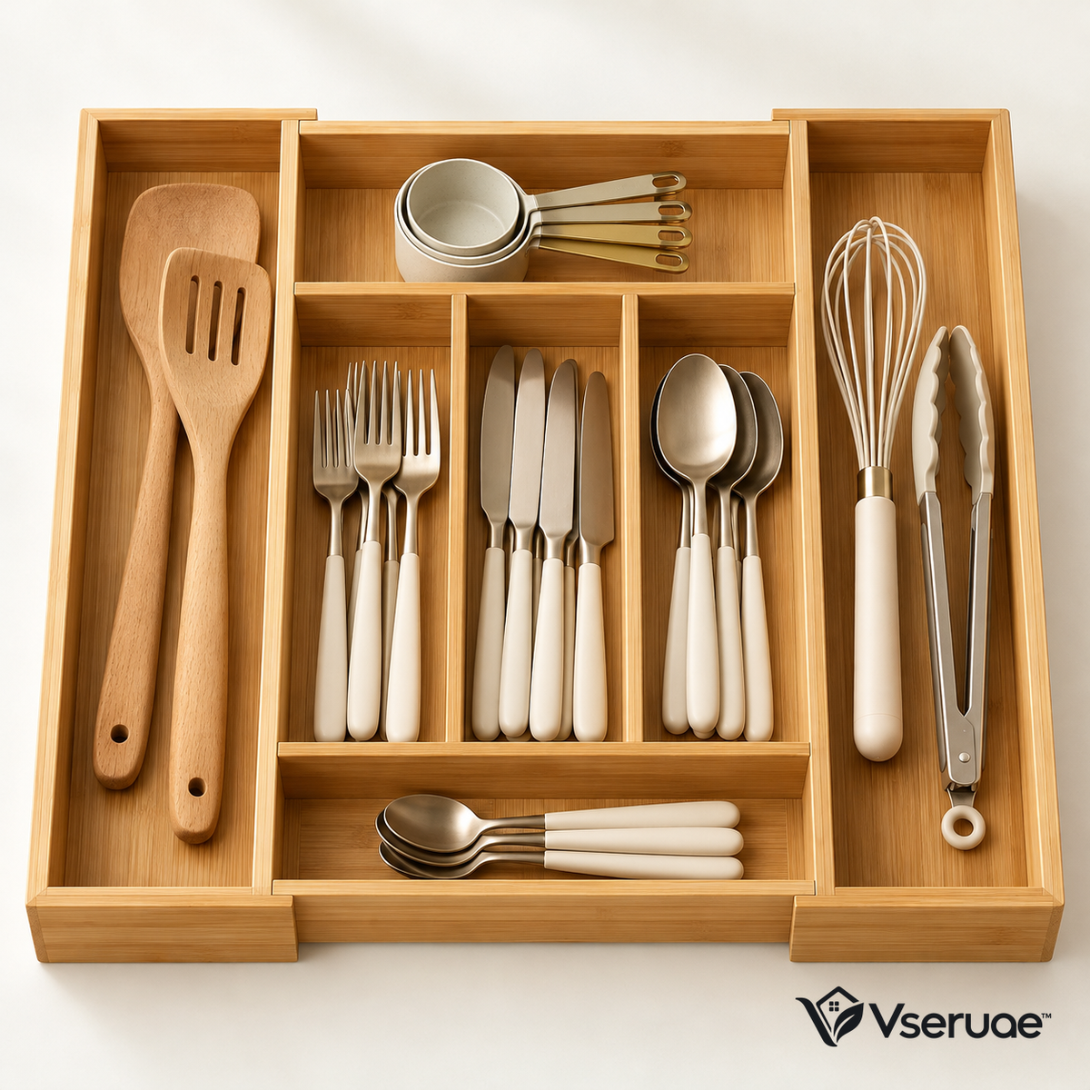 Vseruae™ Bamboo Expandable Utensil Organizer — branded hero