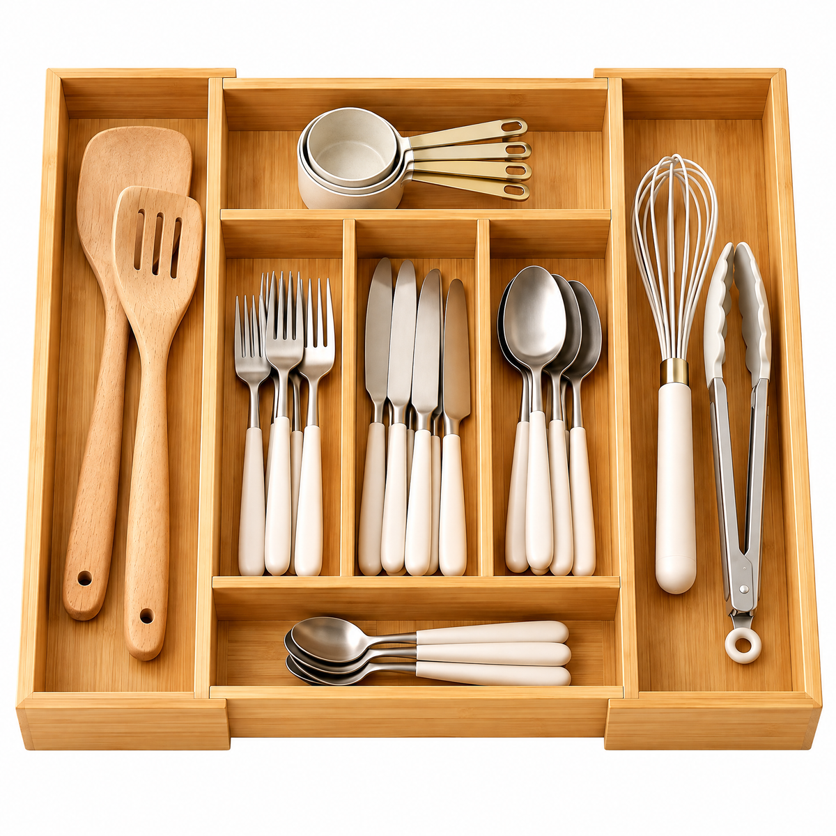 Vseruae™ Bamboo Expandable Utensil Organizer — styled setting