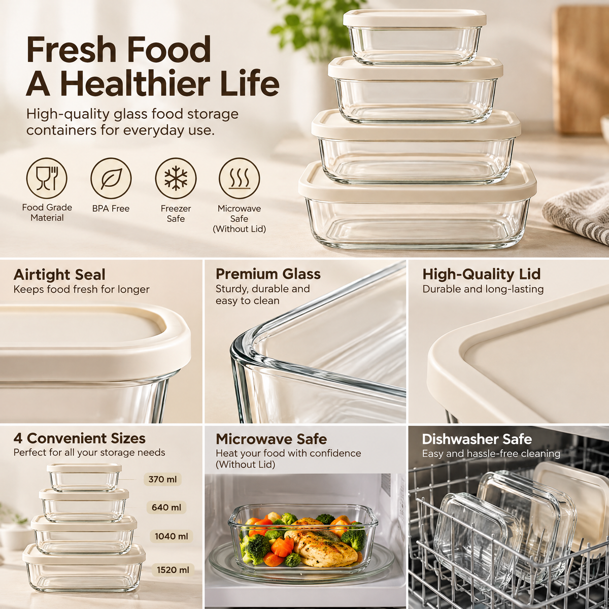 Vseruae™ Glass Food Storage Container Set — additional view