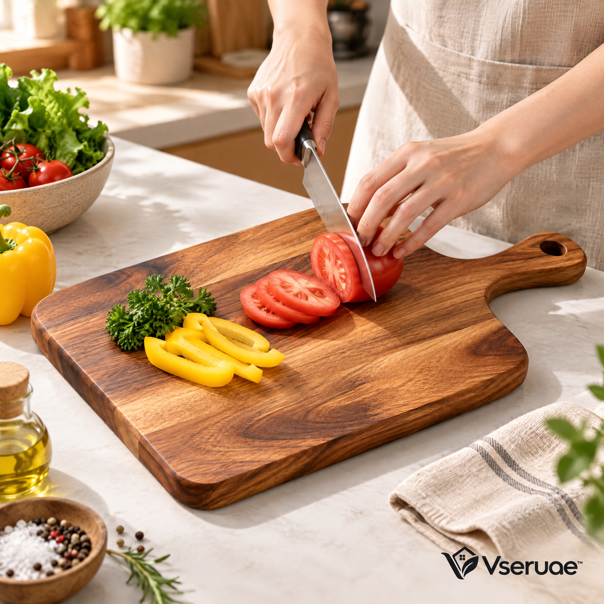 Vseruae™ Acacia Wood Serving Board — styled setting