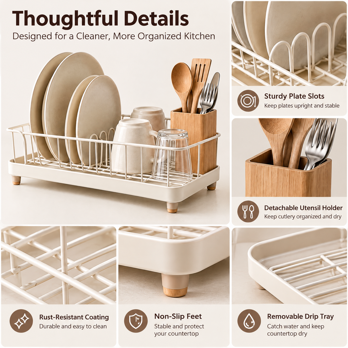 Vseruae™ Ivory Dish Drying Rack — additional view