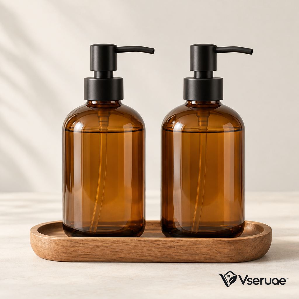 Vseruae™ Amber Glass Soap Dispenser Set — branded hero