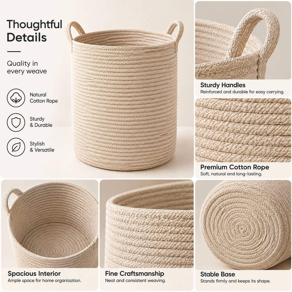 Vseruae™ Cotton Rope Laundry Hamper — feature details