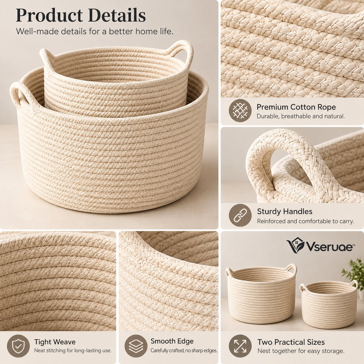 Vseruae™ Woven Storage Basket Set — feature details