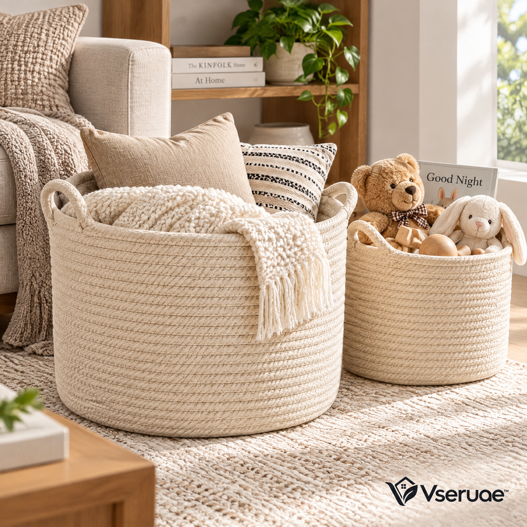 Vseruae™ Woven Storage Basket Set — styled setting