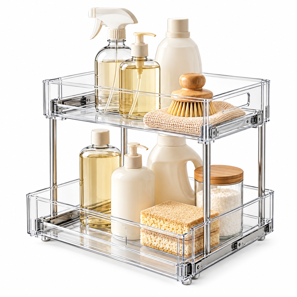 Vseruae™ Two-Tier Under-Sink Organizer — styled setting