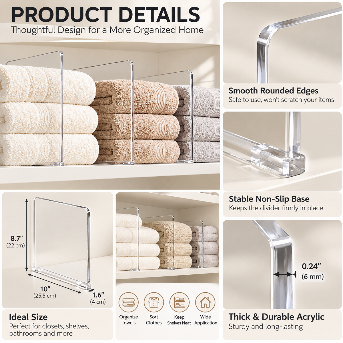 Vseruae™ Clear Acrylic Shelf Divider Set — feature details