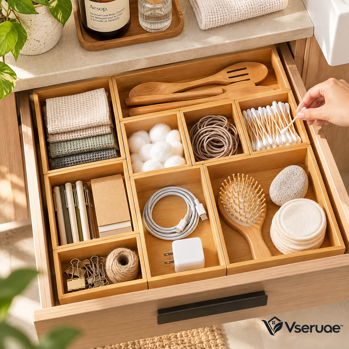 Vseruae™ Modular Bamboo Drawer Organizer Set — feature details