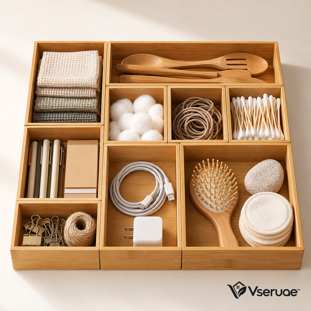 Vseruae™ Modular Bamboo Drawer Organizer Set — branded hero